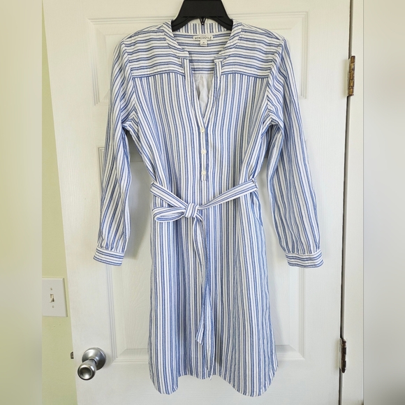 J. Crew Dresses & Skirts - J.Crew Mercantile ✨️ Blue and White Striped Women's Dress with Belt Size M